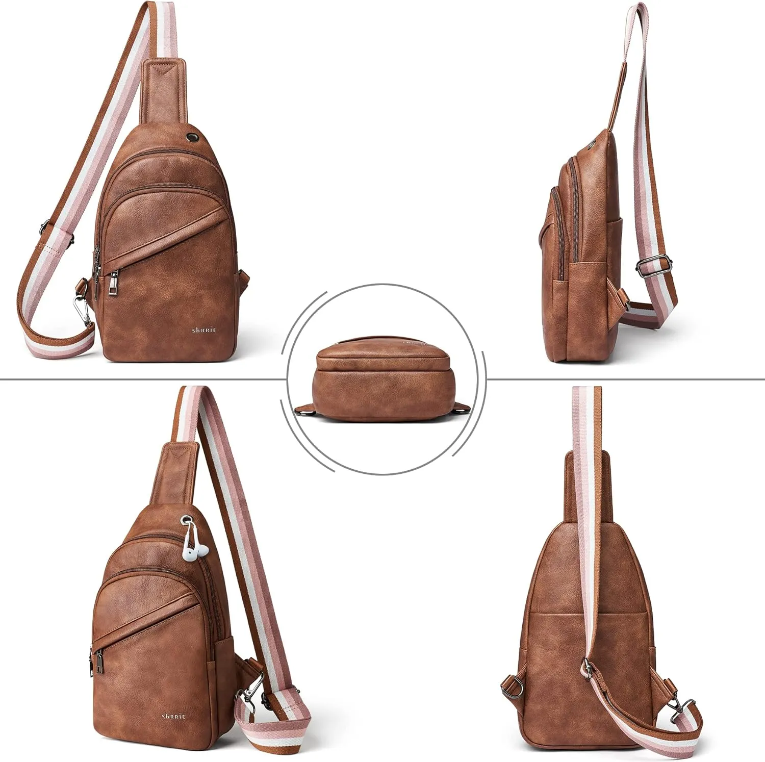 Shrrie Sling Bag for Women,Faux Leather Fanny Pack Crossbody Bags for Women,Fashion Chest Bag Sling Belt Bag with Adjustable Strap for Travel