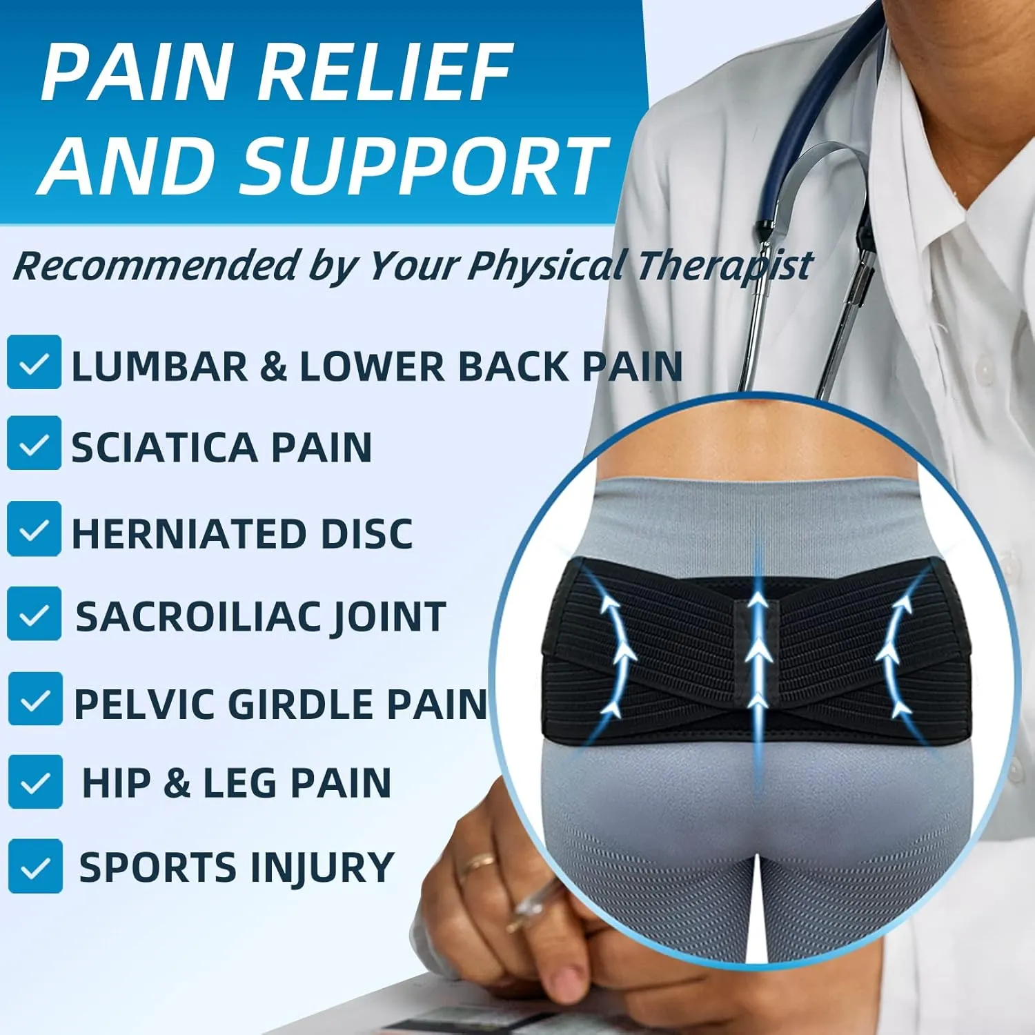 SI Belt - Sacroiliac Belt for Women and Men, SI Joint Pain Relief, Pelvis Support, Sciatic Nerve Brace, Lower Back Lumbar Hip Brace for Sciatic Pain Relief, Adjustable Pregnancy Support Band