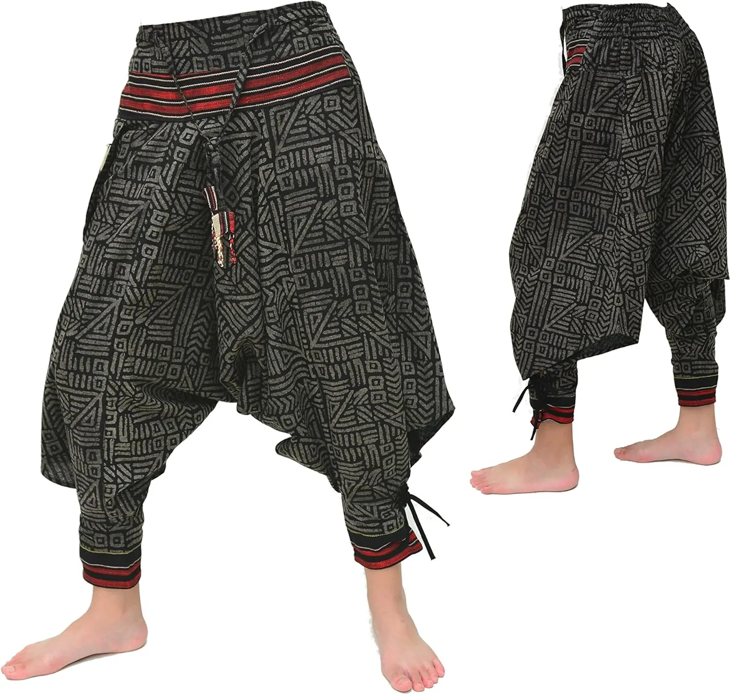 Siamrose Japanese Style Samurai Yoga Ninja Harem Pants Men Women Lounge Trousers, One Size, Elastic Waist