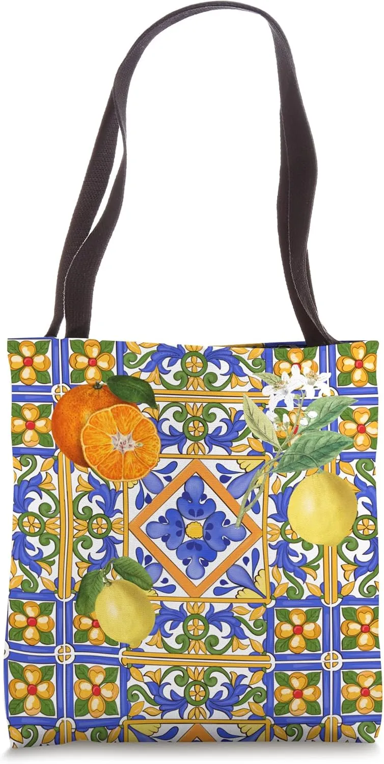 Sicilian,Italian,summer,tiles,citrus,mosaic,majolica art Tote Bag