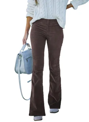 Sidefeel Women's Corduroy Flare Pants Elastic Waist Bell Bottom Trousers 2024 Women Fashions