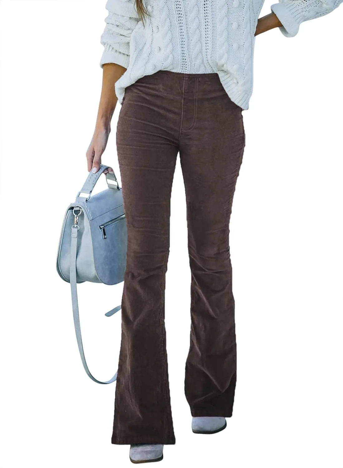 Sidefeel Women's Corduroy Flare Pants Elastic Waist Bell Bottom Trousers 2024 Women Fashions