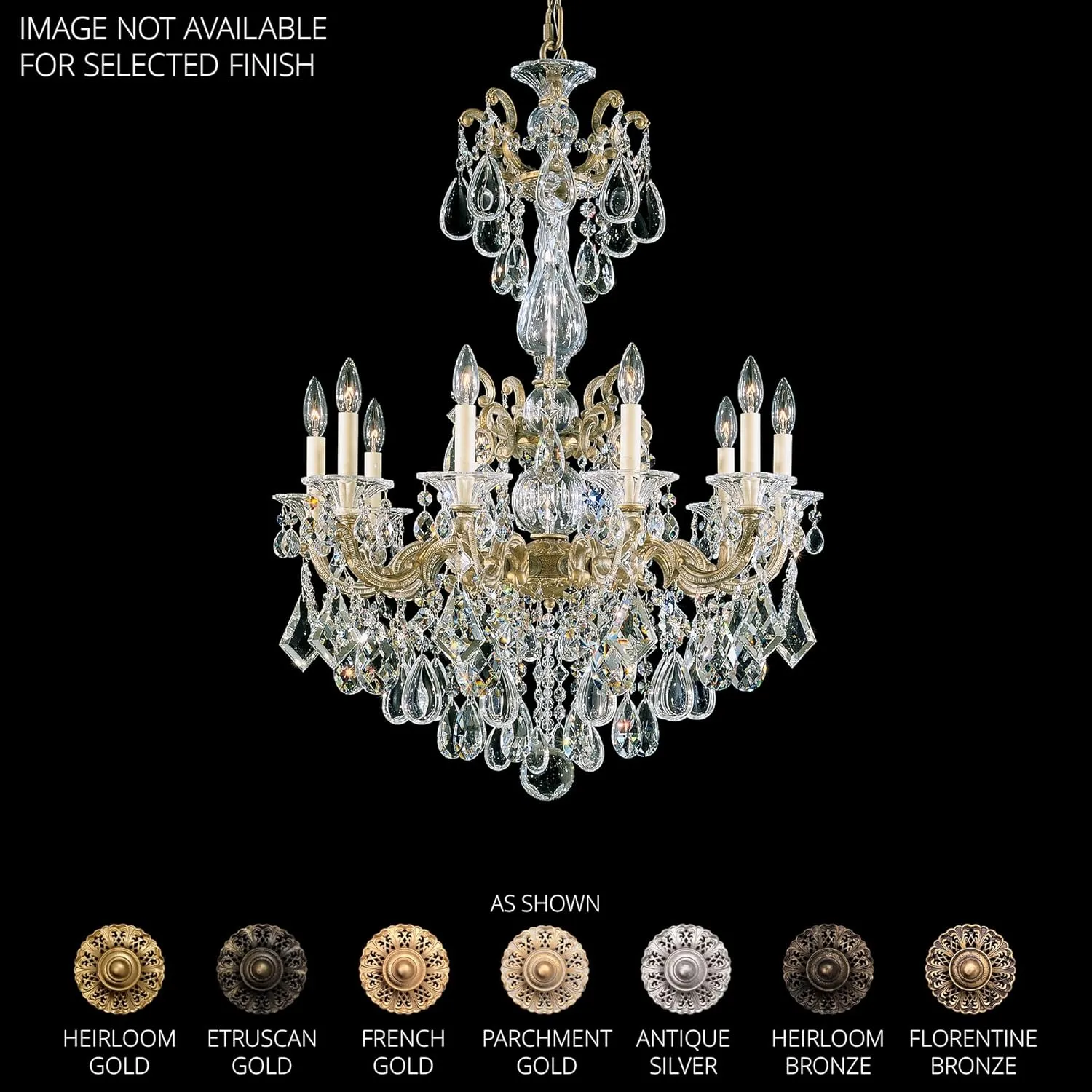 Signature 5008-48R, La Scala 10 Light 28in x 38in Chandelier in Antique Silver with Clear Radiance Crystals