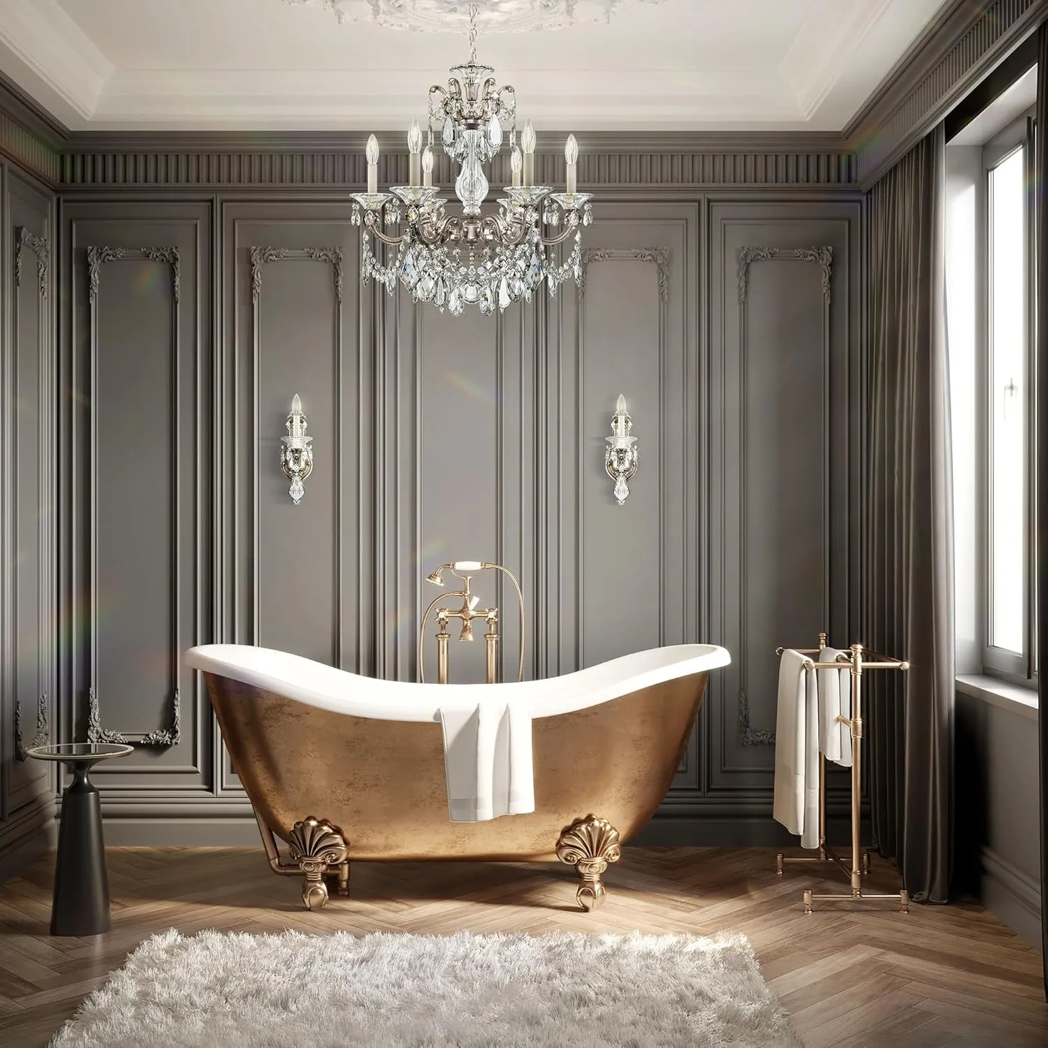 Signature 5072-48R, La Scala 6 Light 23in x 25in Chandelier in Antique Silver with Clear Radiance Crystals