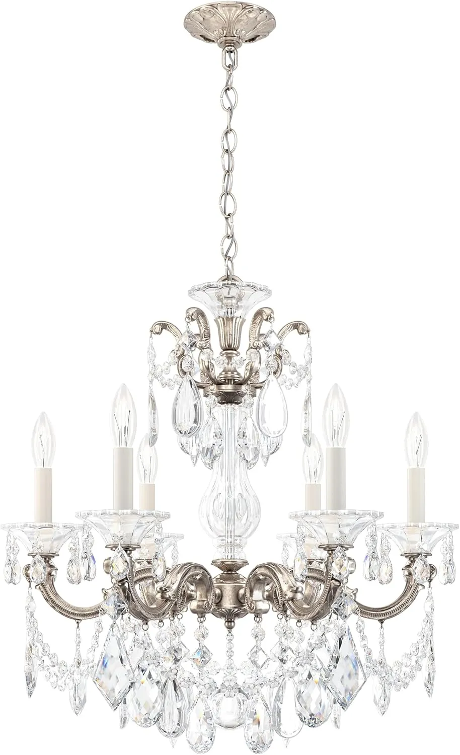 Signature 5072-48R, La Scala 6 Light 23in x 25in Chandelier in Antique Silver with Clear Radiance Crystals