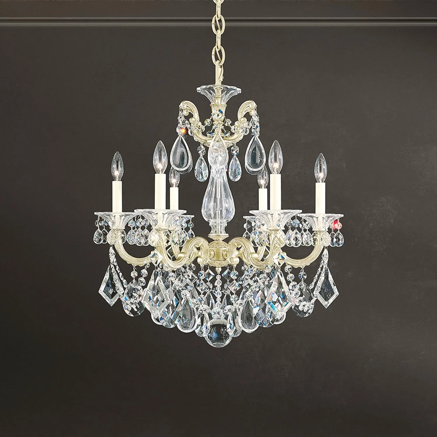 Signature 5072-48R, La Scala 6 Light 23in x 25in Chandelier in Antique Silver with Clear Radiance Crystals