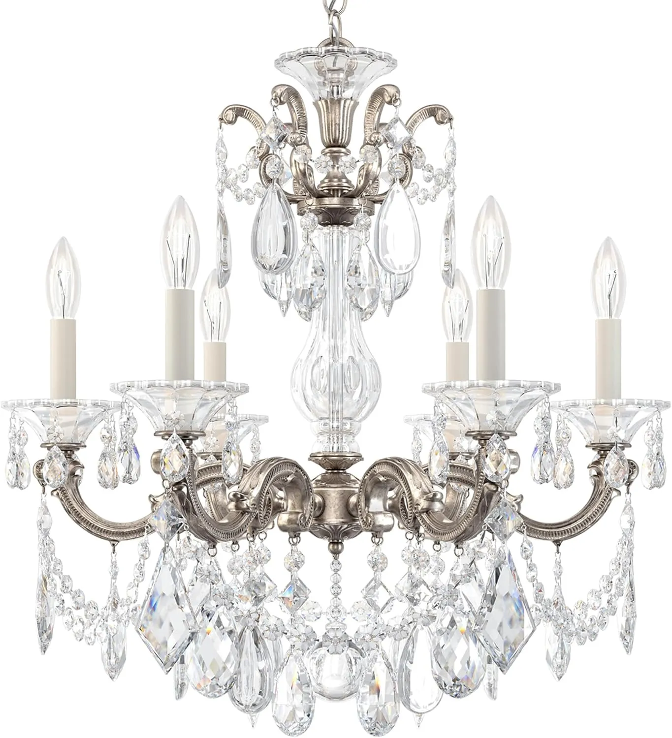 Signature 5072-48R, La Scala 6 Light 23in x 25in Chandelier in Antique Silver with Clear Radiance Crystals