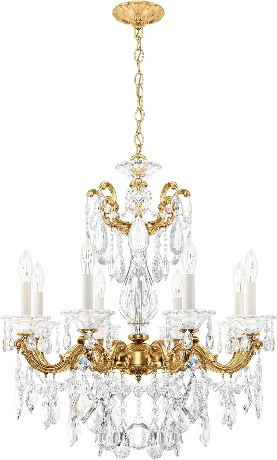 Signature 5073-22R, La Scala 8 Light 25in x 28.5in Chandelier in Heirloom Gold with Clear Radiance Crystals