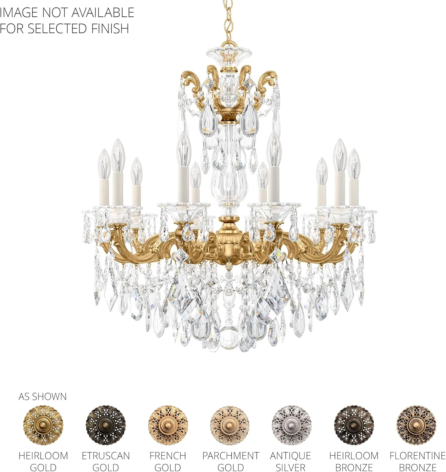 Signature 5074-23R, La Scala 10 Light 28in x 29.5in Chandelier in Etruscan Gold with Clear Radiance Crystals