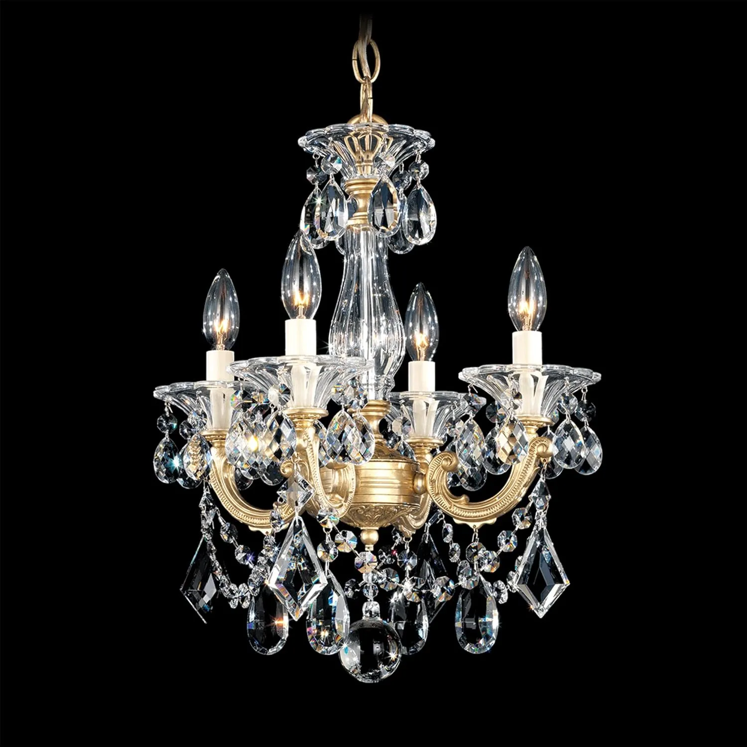 Signature 5344-23R, La Scala 4 Light 14.5in x 18in Pendant in Etruscan Gold with Clear Radiance Crystals