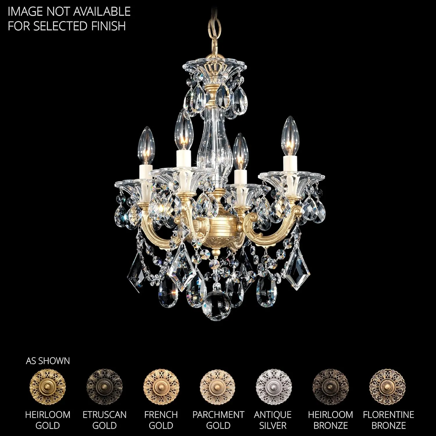 Signature 5344-23R, La Scala 4 Light 14.5in x 18in Pendant in Etruscan Gold with Clear Radiance Crystals
