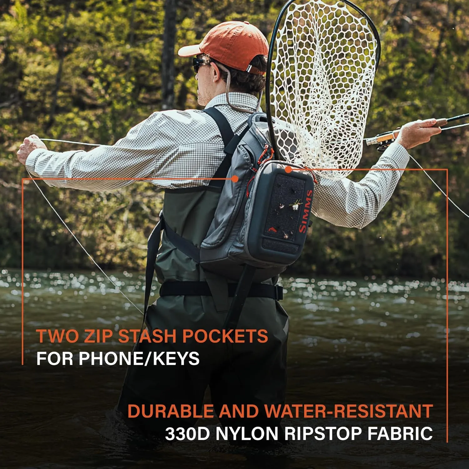 Simms Freestone Sling Pack - Lightweight, Durable Fly Fishing Tackle Bag with Compression Molded Workstation and Ergonomic Shoulder Strap (Pewter)