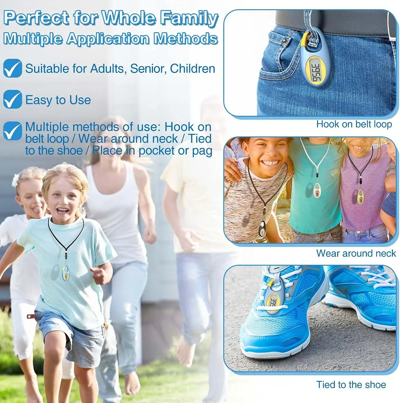 Simple 3D Step Counter, Walking Pedometer, Steps Tracker with Neck Lanyard/Carabiner for Men Women Teens Adults Seniors
