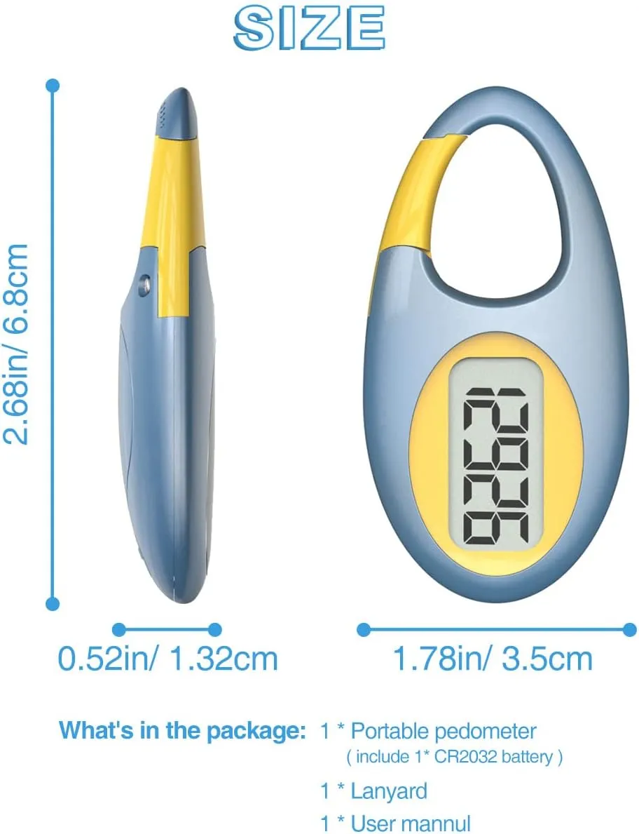 Simple 3D Step Counter, Walking Pedometer, Steps Tracker with Neck Lanyard/Carabiner for Men Women Teens Adults Seniors