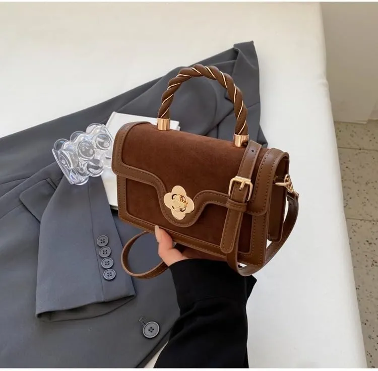 Simple retro women's handbags velvet splicing shoulder messenger purses textured stylish hand held small square bags