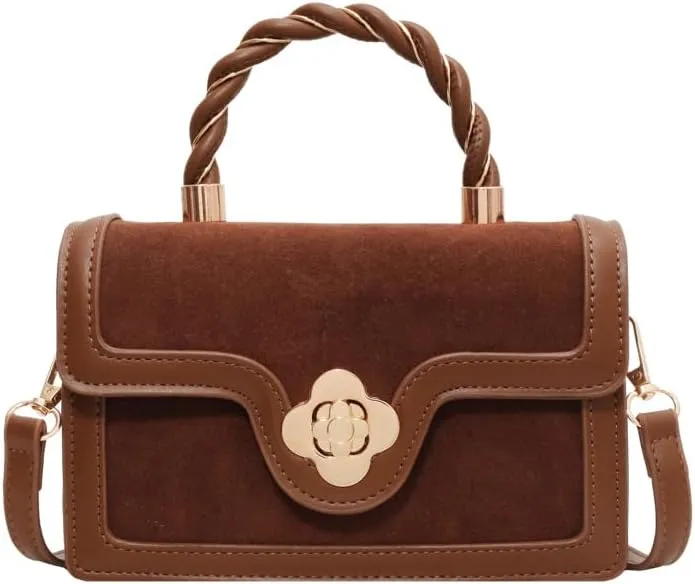 Simple retro women's handbags velvet splicing shoulder messenger purses textured stylish hand held small square bags