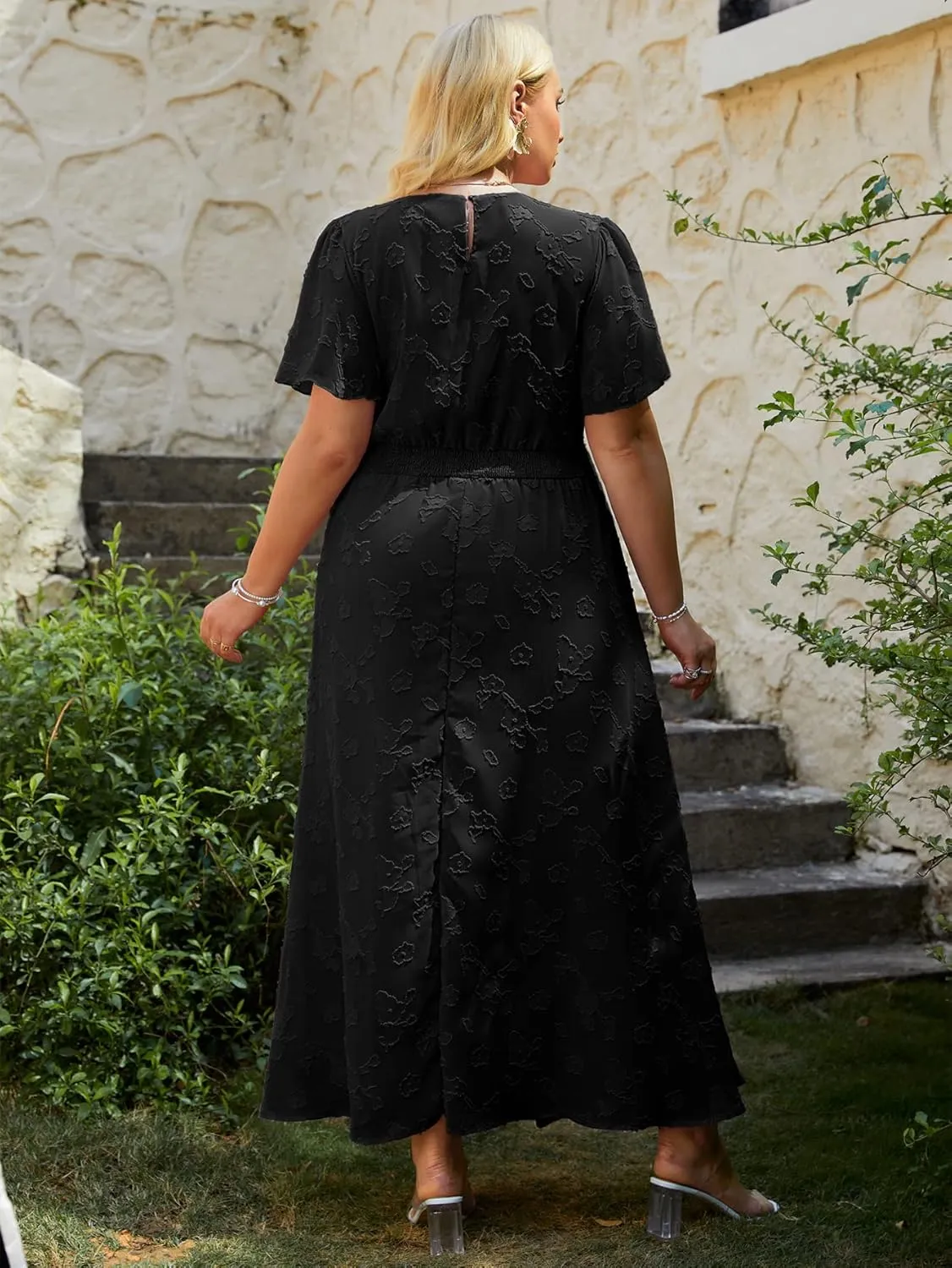 Simplee Women's Boho Floral Maxi Dress Flowy Casual V Neck Short Sleeve Wedding Guest Holiday Beach Long Dress