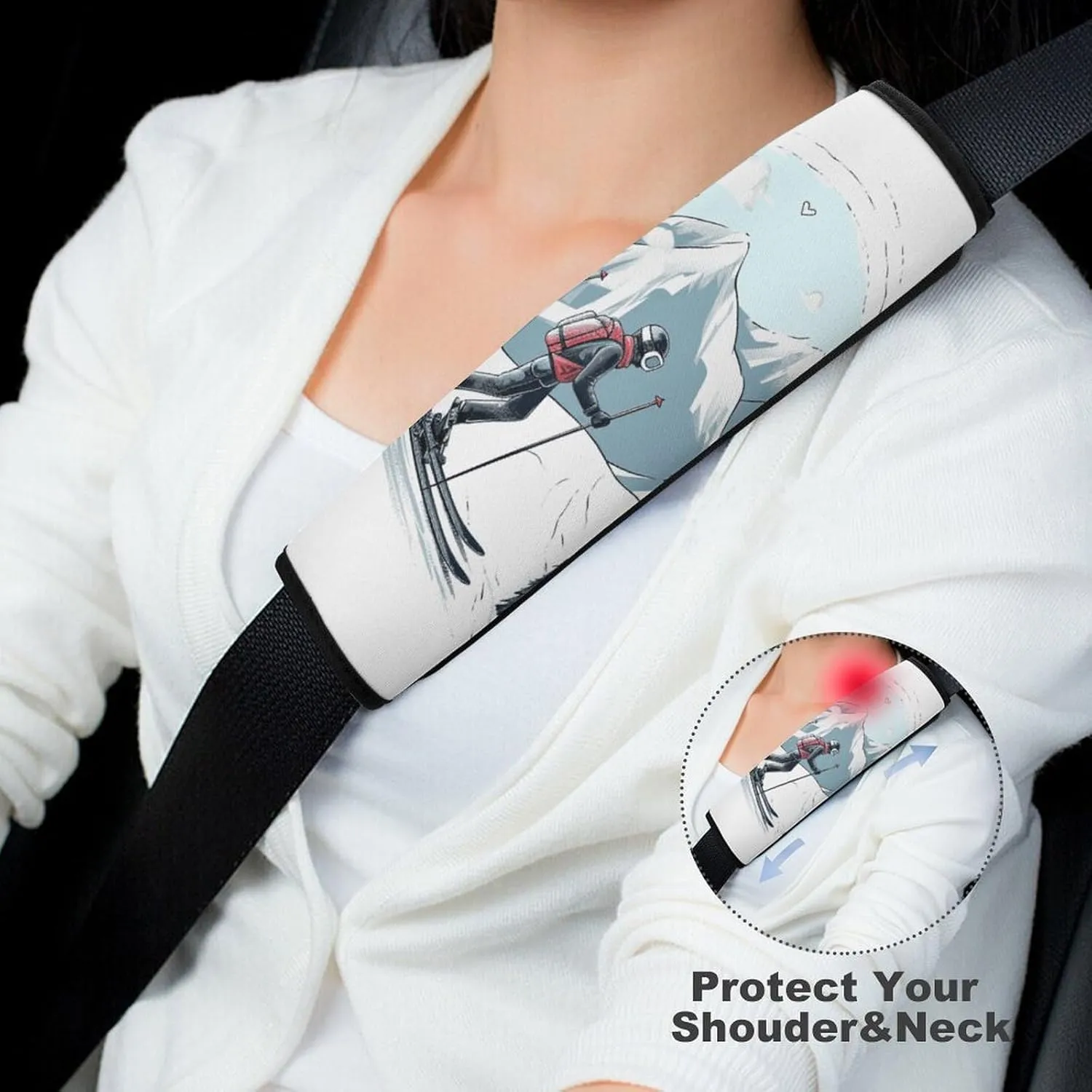 Skiing Theme Auto Seat Belt Cover 1PCS Universal Car Seat Belt Shoulder Protector Pad, Protect Your Shoulders and Neck for Car Seat Belt, Shoulder Bag, Backpack