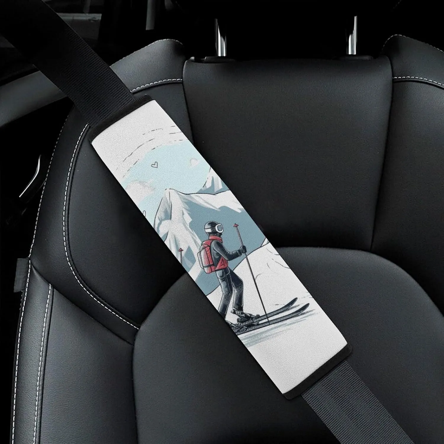 Skiing Theme Auto Seat Belt Cover 1PCS Universal Car Seat Belt Shoulder Protector Pad, Protect Your Shoulders and Neck for Car Seat Belt, Shoulder Bag, Backpack
