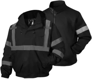 SKSAFETY 3-in-1 High Visibility Winter Bomber Jackets Zip Out Fleece Liner Reflective Safety Coats for men Waterproof ANSI/ISEA Class 3(Black L)