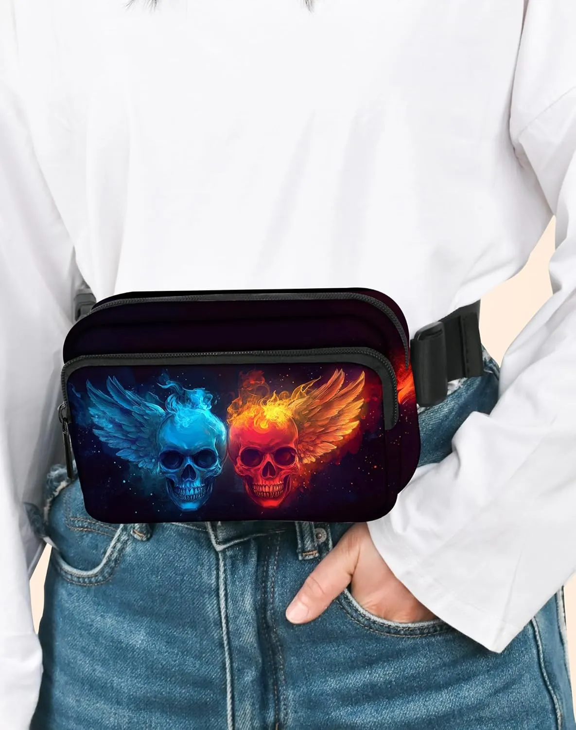 Skull Fanny Pack Fashion Belt Bag Lightweight Waist Pouch with Adjustable Strap Mini Crossbody Bags for Women Travel Sports Running