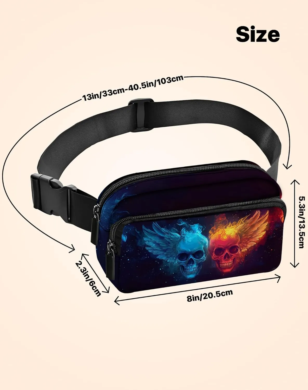 Skull Fanny Pack Fashion Belt Bag Lightweight Waist Pouch with Adjustable Strap Mini Crossbody Bags for Women Travel Sports Running