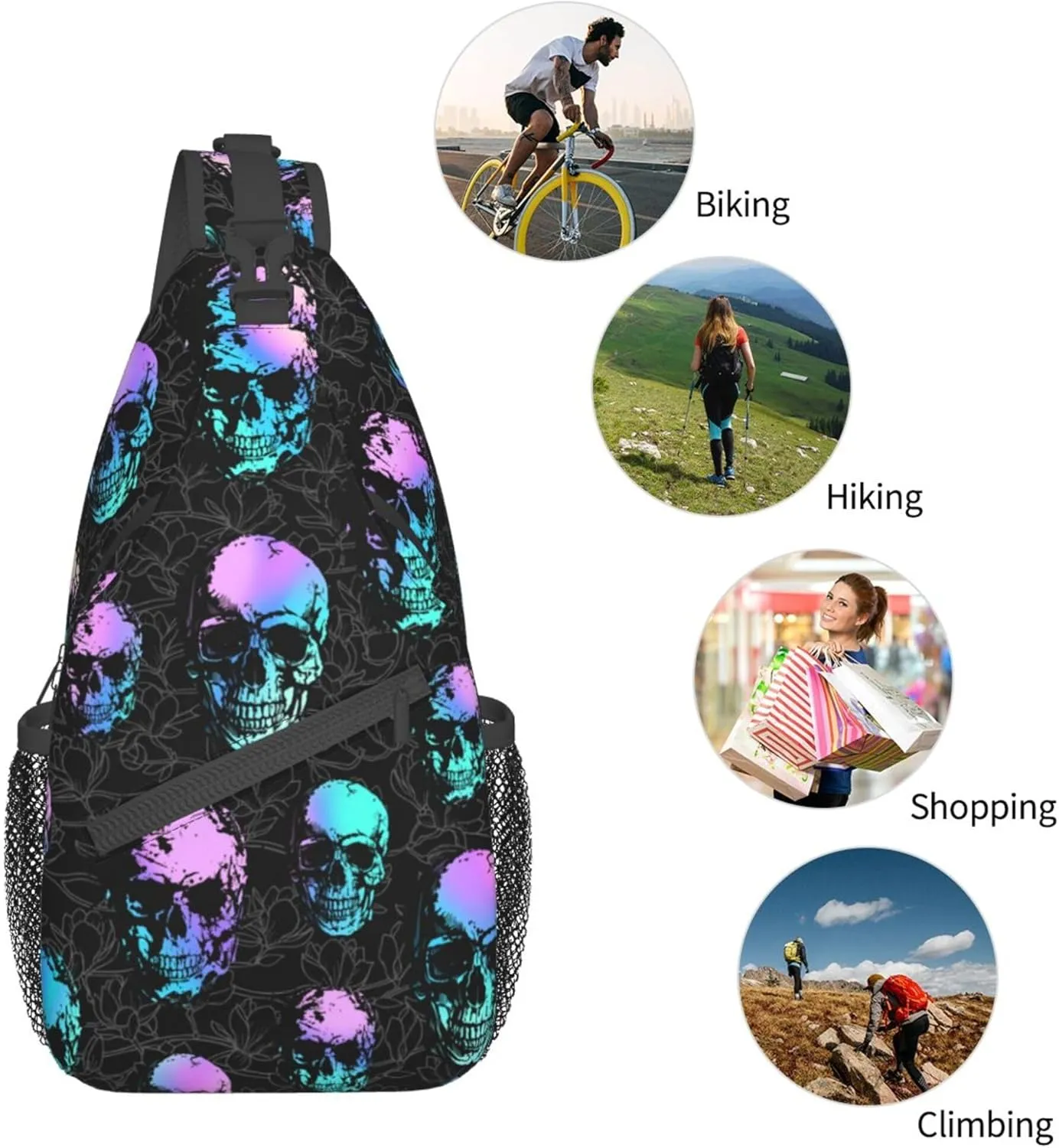 Skull Sling Bag,Victorian Gothic Sling Backpack Black Crossbody Bag Men Casual Shoulder Daypack for Women Men Lightweight Travel Hiking Gym