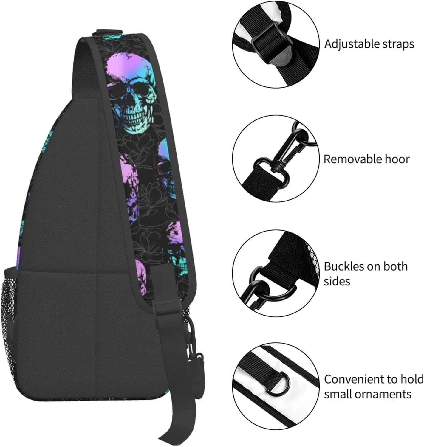 Skull Sling Bag,Victorian Gothic Sling Backpack Black Crossbody Bag Men Casual Shoulder Daypack for Women Men Lightweight Travel Hiking Gym