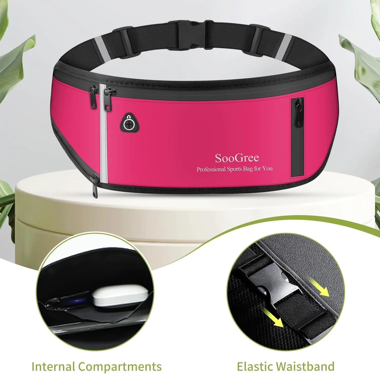 Slim Running Belt Fanny Pack, Resistant Waist Pack Money Belt Bag for Hiking Cycling Workout, Gym Phone Holder with Adjustable Strap (Rose)