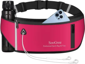 Slim Running Belt Fanny Pack, Resistant Waist Pack Money Belt Bag for Hiking Cycling Workout, Gym Phone Holder with Adjustable Strap (Rose)