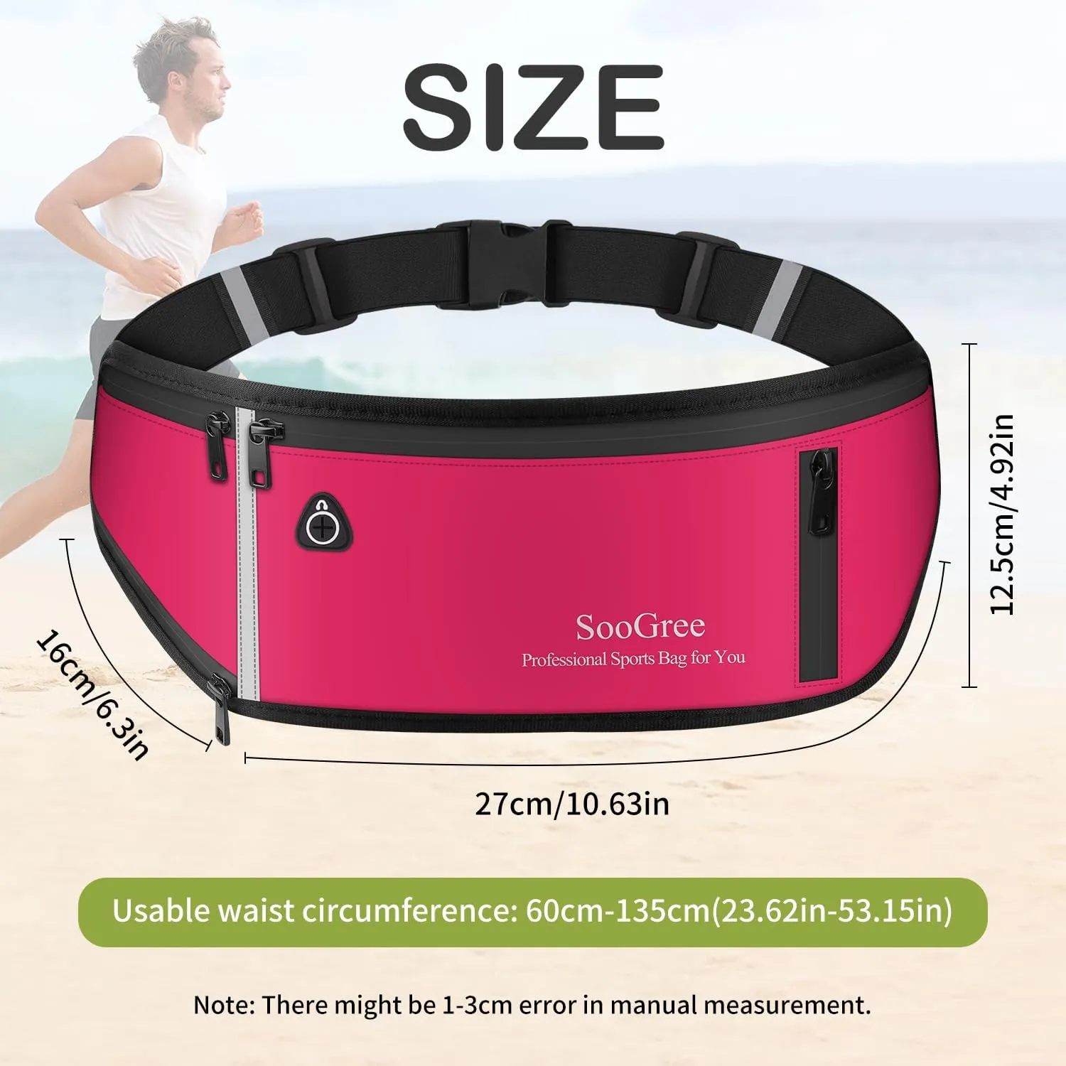 Slim Running Belt Fanny Pack, Resistant Waist Pack Money Belt Bag for Hiking Cycling Workout, Gym Phone Holder with Adjustable Strap (Rose)