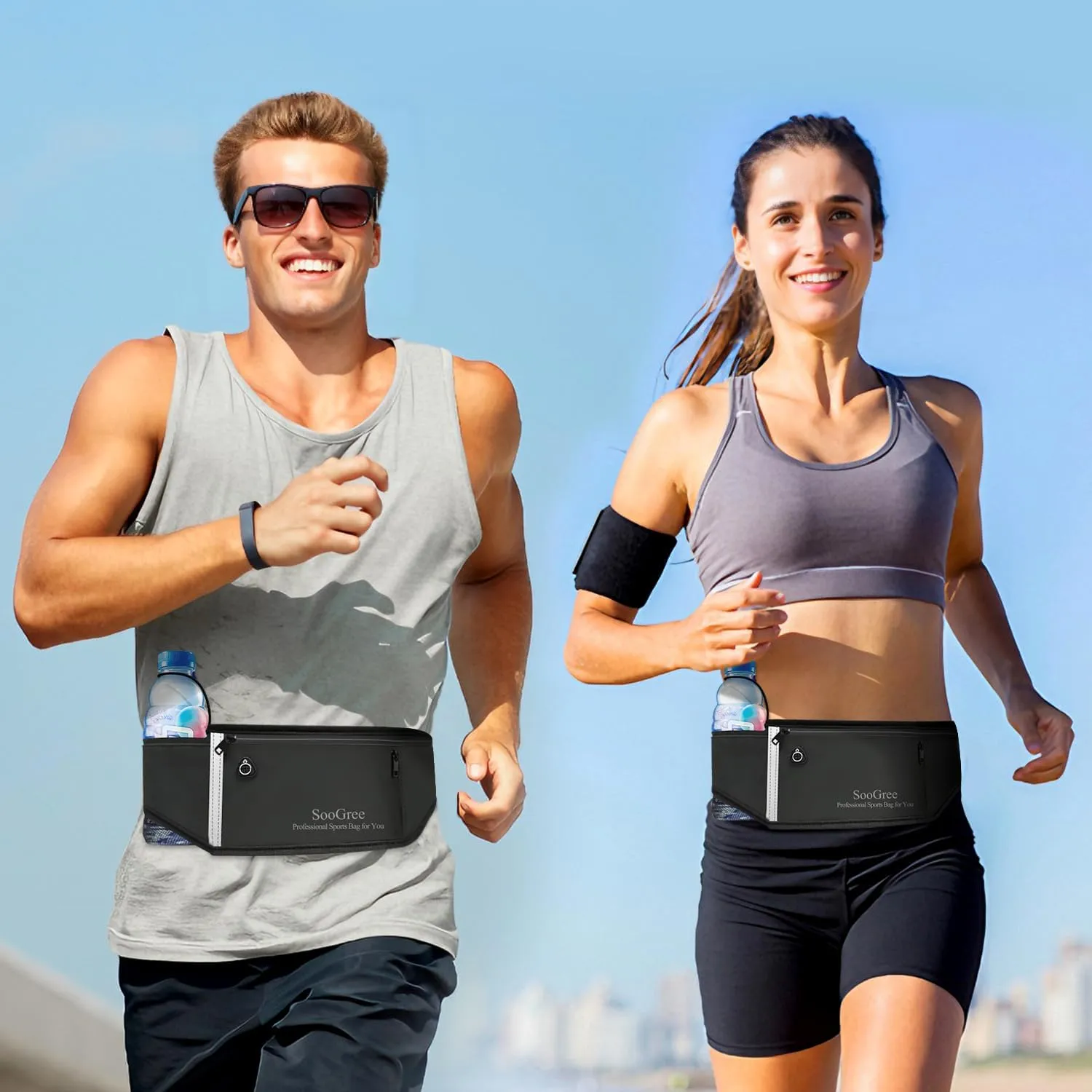 Slim Running Belt Fanny Pack, Resistant Waist Pack Money Belt Bag for Hiking Cycling Workout, Gym Phone Holder with Adjustable Strap (Rose)
