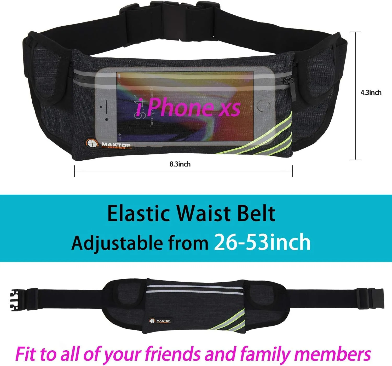 Slim Running Belt Fanny Packs for Women Men, Reflective Waist Pack Phone Holder for Walking Fitness Workout Exercise,Water Resistant Running Travel Belt Bag Jogging Pouch, Gym Accessories for Runner