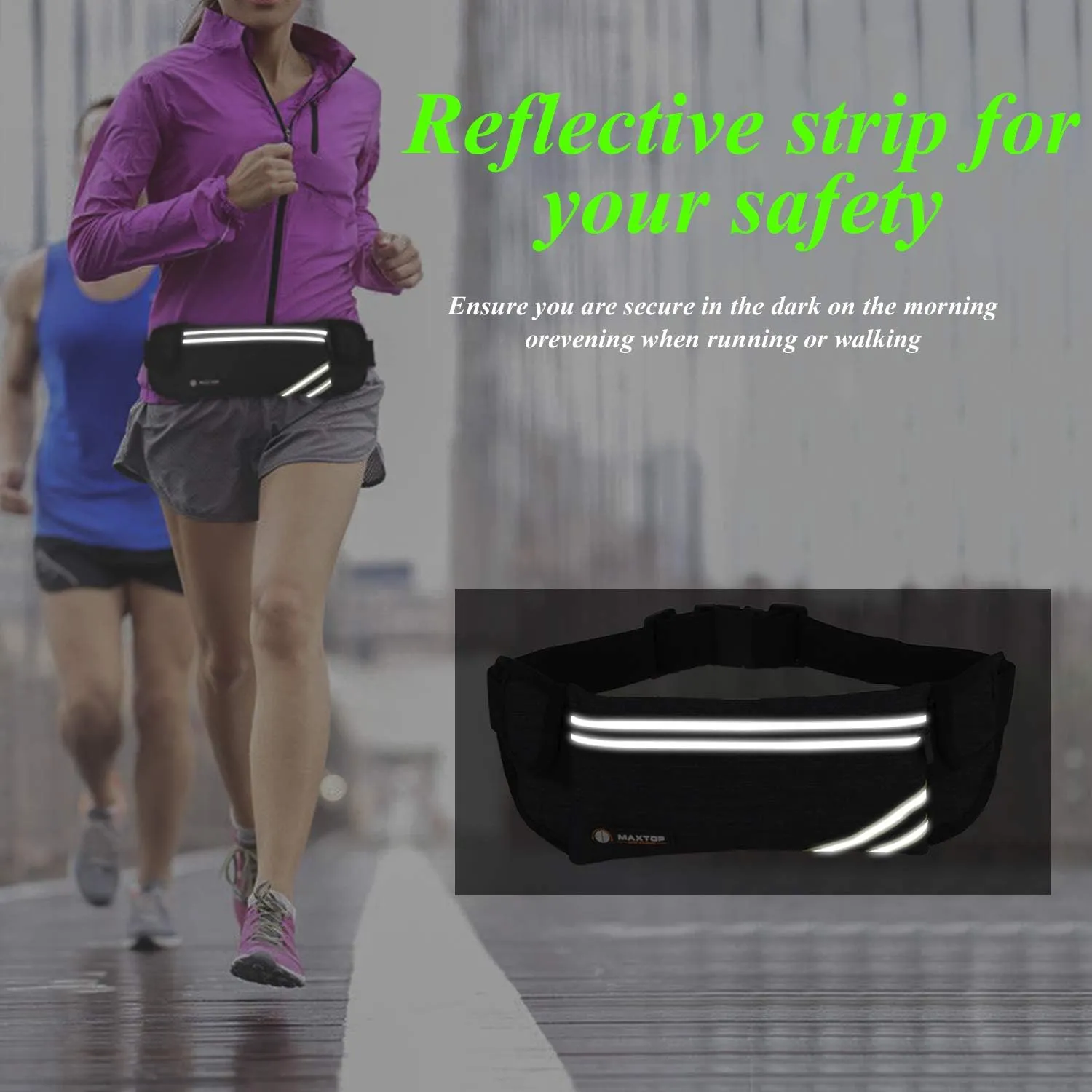 Slim Running Belt Fanny Packs for Women Men, Reflective Waist Pack Phone Holder for Walking Fitness Workout Exercise,Water Resistant Running Travel Belt Bag Jogging Pouch, Gym Accessories for Runner
