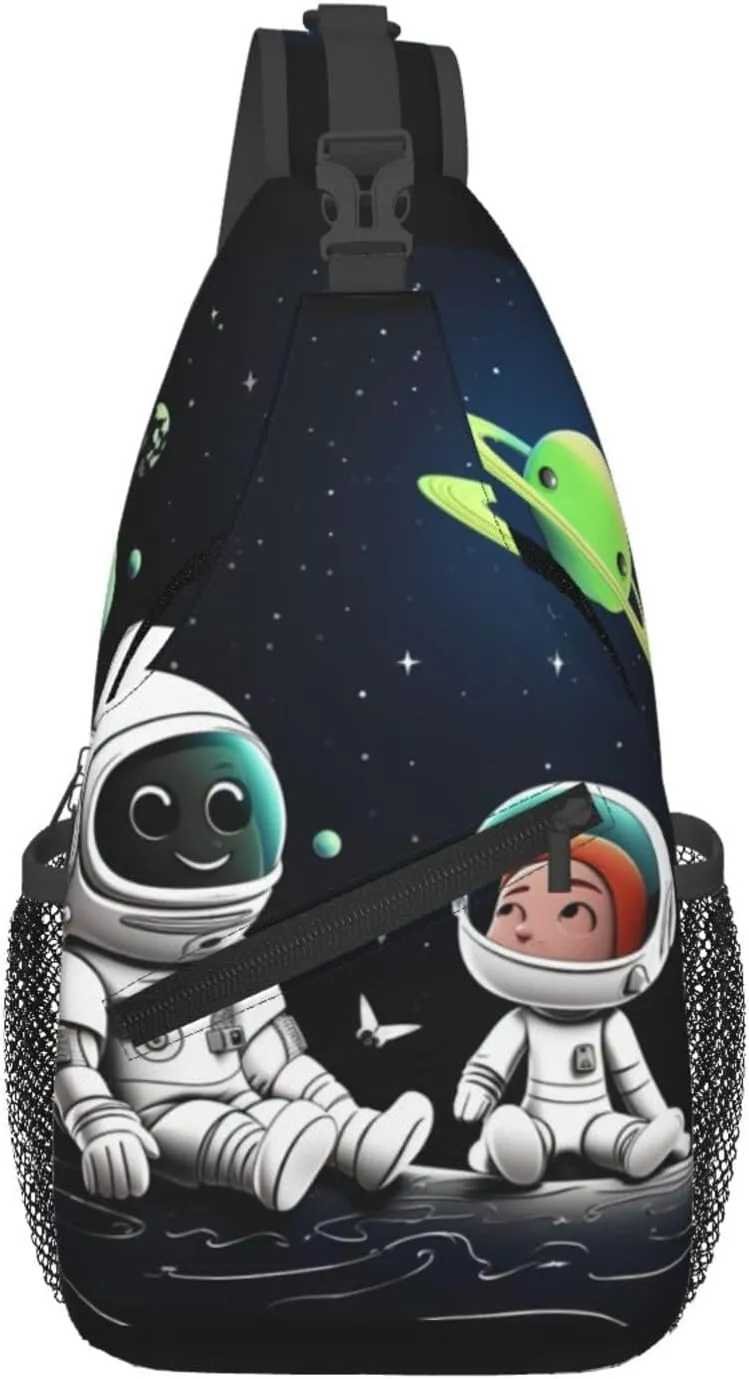 Sling Backpack Bag Crossbody Shoulder Bag Astronaut And Alien Chest Bag Lightweight Hiking Daypack,Unisex