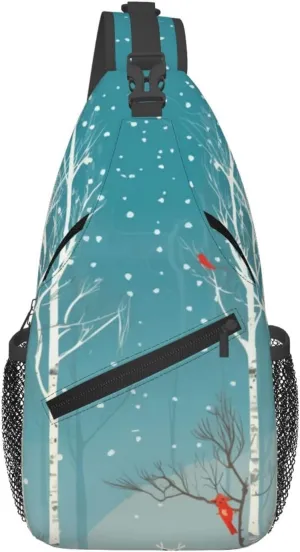 Sling Backpack Bag Crossbody Shoulder Bag Merry Christmas Birch Tree Chest Bag Lightweight Hiking Daypack,Unisex