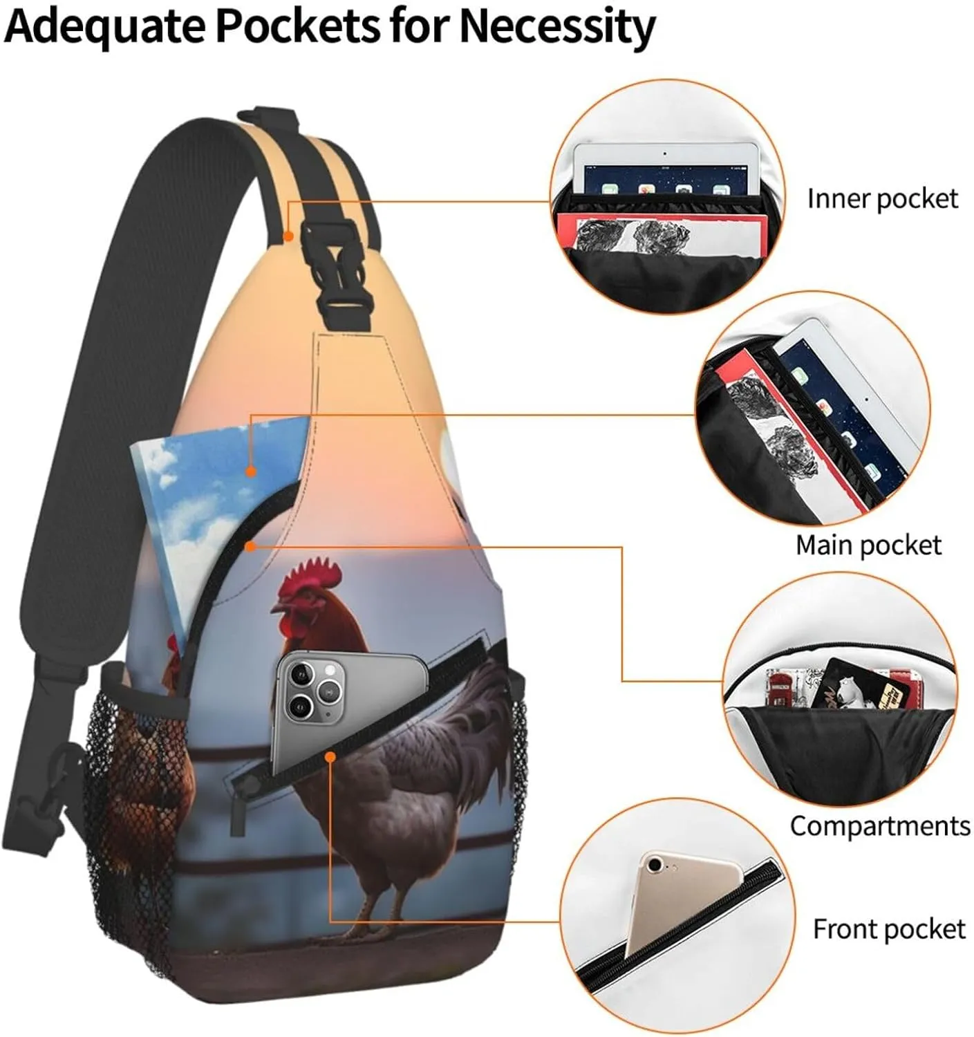 Sling Backpack Bag For Men Animal Chickens Cross Chest Bag Crossbody Shoulder Bag Travel Hiking Daypack