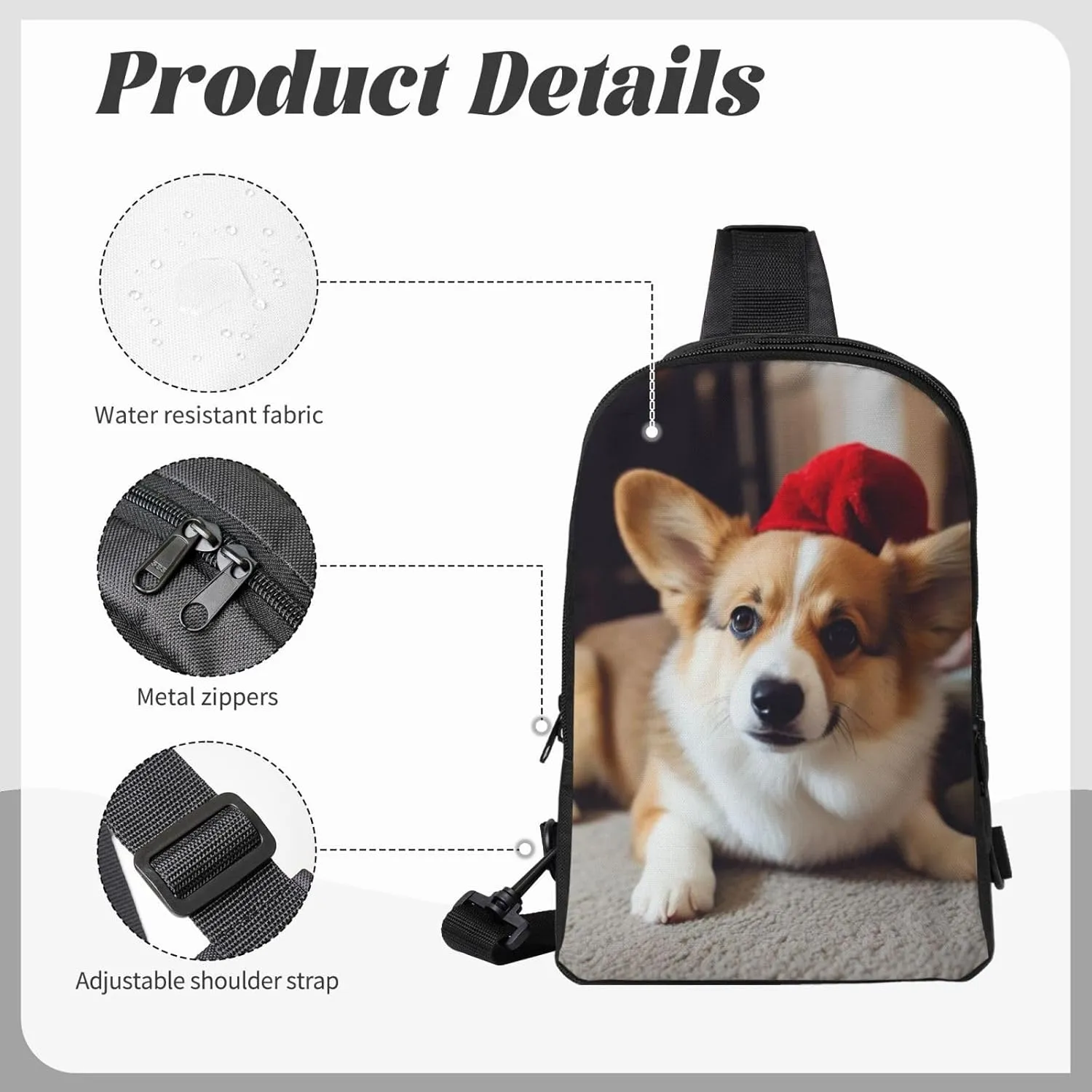 Sling Backpack Crossbody Sling Bag for Men Women Cross Chest Bag Cute Corgi Shoulder Bag Travel Hiking Daypack