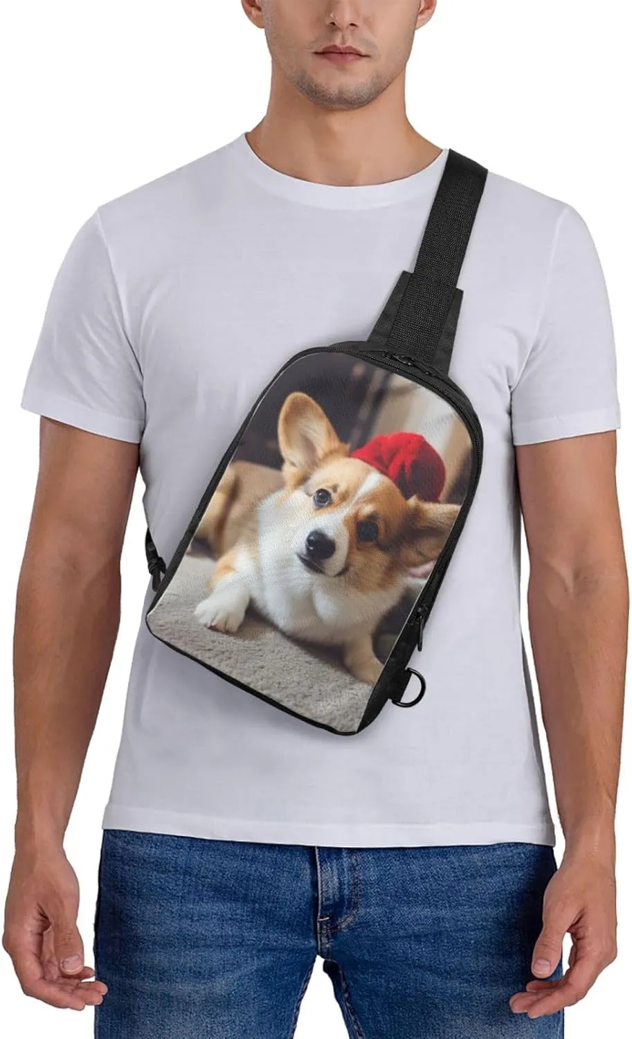 Sling Backpack Crossbody Sling Bag for Men Women Cross Chest Bag Cute Corgi Shoulder Bag Travel Hiking Daypack