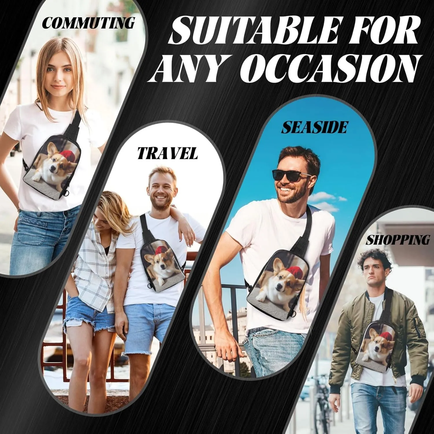 Sling Backpack Crossbody Sling Bag for Men Women Cross Chest Bag Cute Corgi Shoulder Bag Travel Hiking Daypack