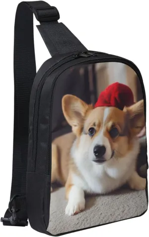 Sling Backpack Crossbody Sling Bag for Men Women Cross Chest Bag Cute Corgi Shoulder Bag Travel Hiking Daypack