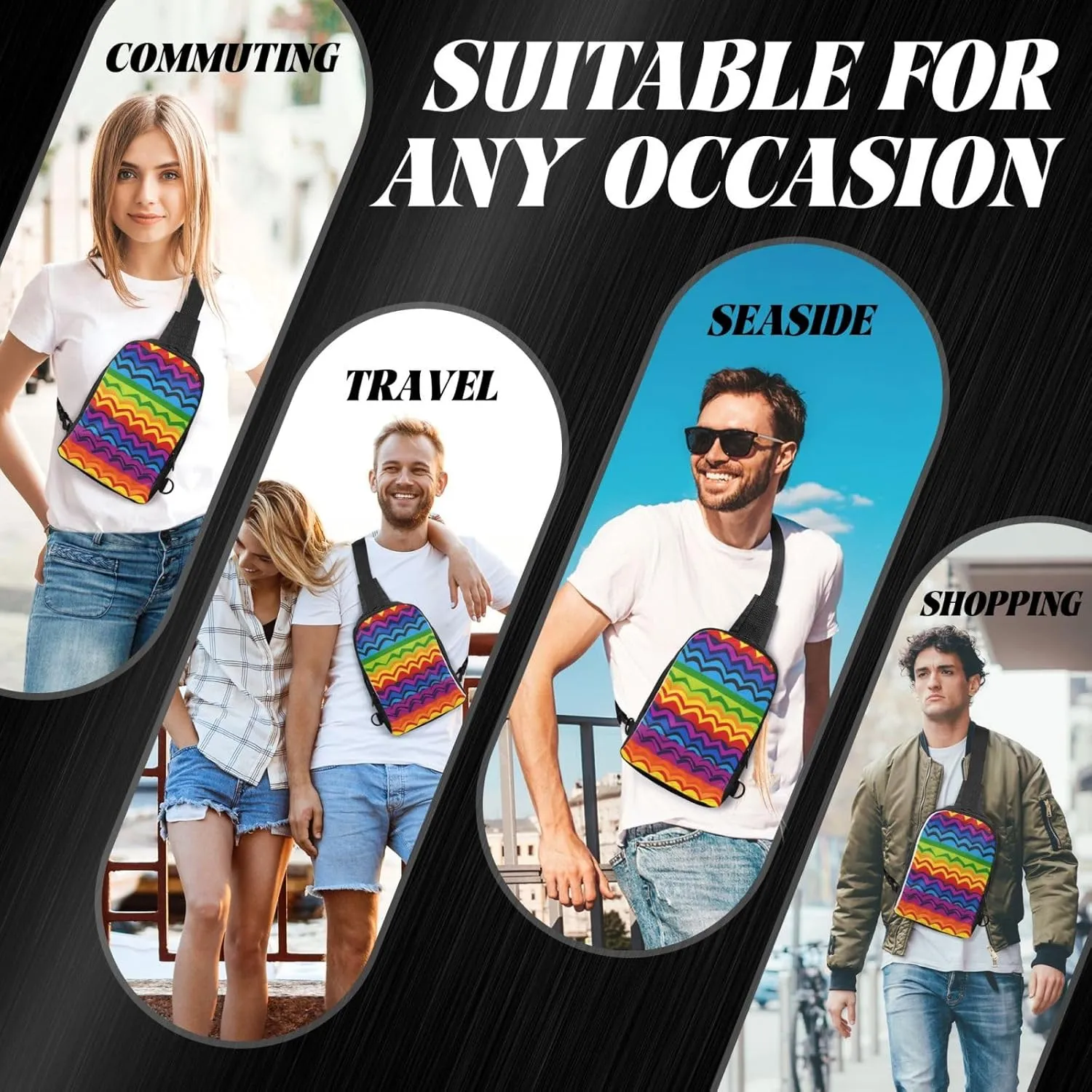 Sling Backpack Crossbody Sling Bag for Men Women Cross Chest Bag Gay Pride Rainbow Pattern Shoulder Bag Travel Hiking Daypack