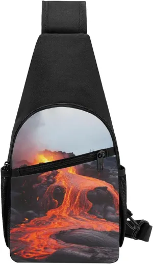 Sling Backpack Crossbody Sling Bag Red Hot Lava from Kilauea Volcano Chest Bag Daypack Fanny Pack Cross Body Bag for Outdoors Hiking