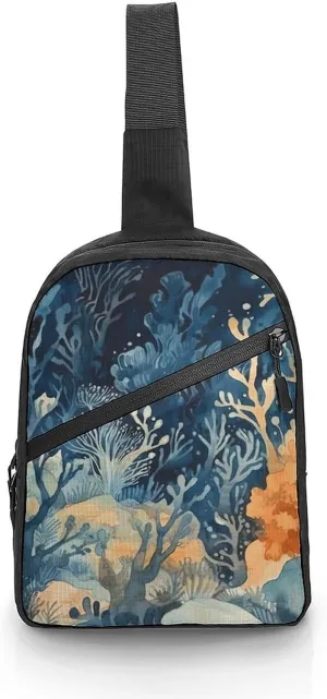 Sling Backpack for Women Men Crossbody Chest Bag Fanny Pack Blue Seaweed Painting Sling Bag for Hiking Travel