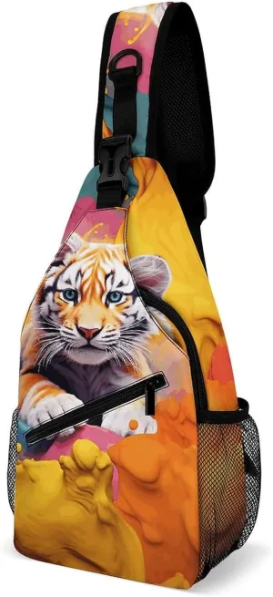 Sling Backpack for Women Men Crossbody Chest Bag Fanny Pack Color Animation Sling Bag for Hiking Travel