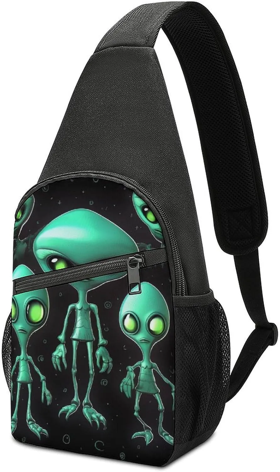 Sling Backpack for Women Men Crossbody Chest Bag Travel Aliens Daypack Shoulder Bag for Hiking