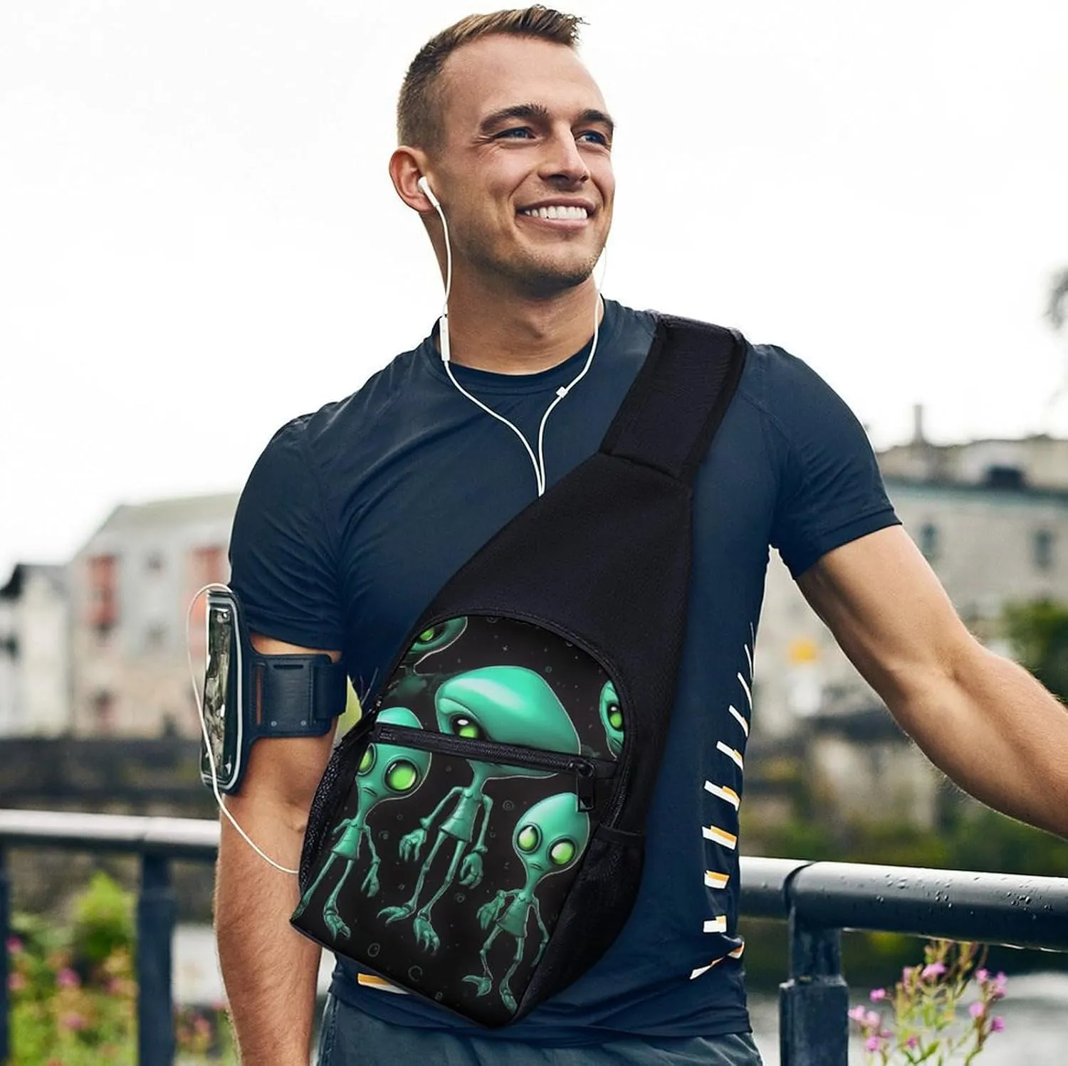 Sling Backpack for Women Men Crossbody Chest Bag Travel Aliens Daypack Shoulder Bag for Hiking