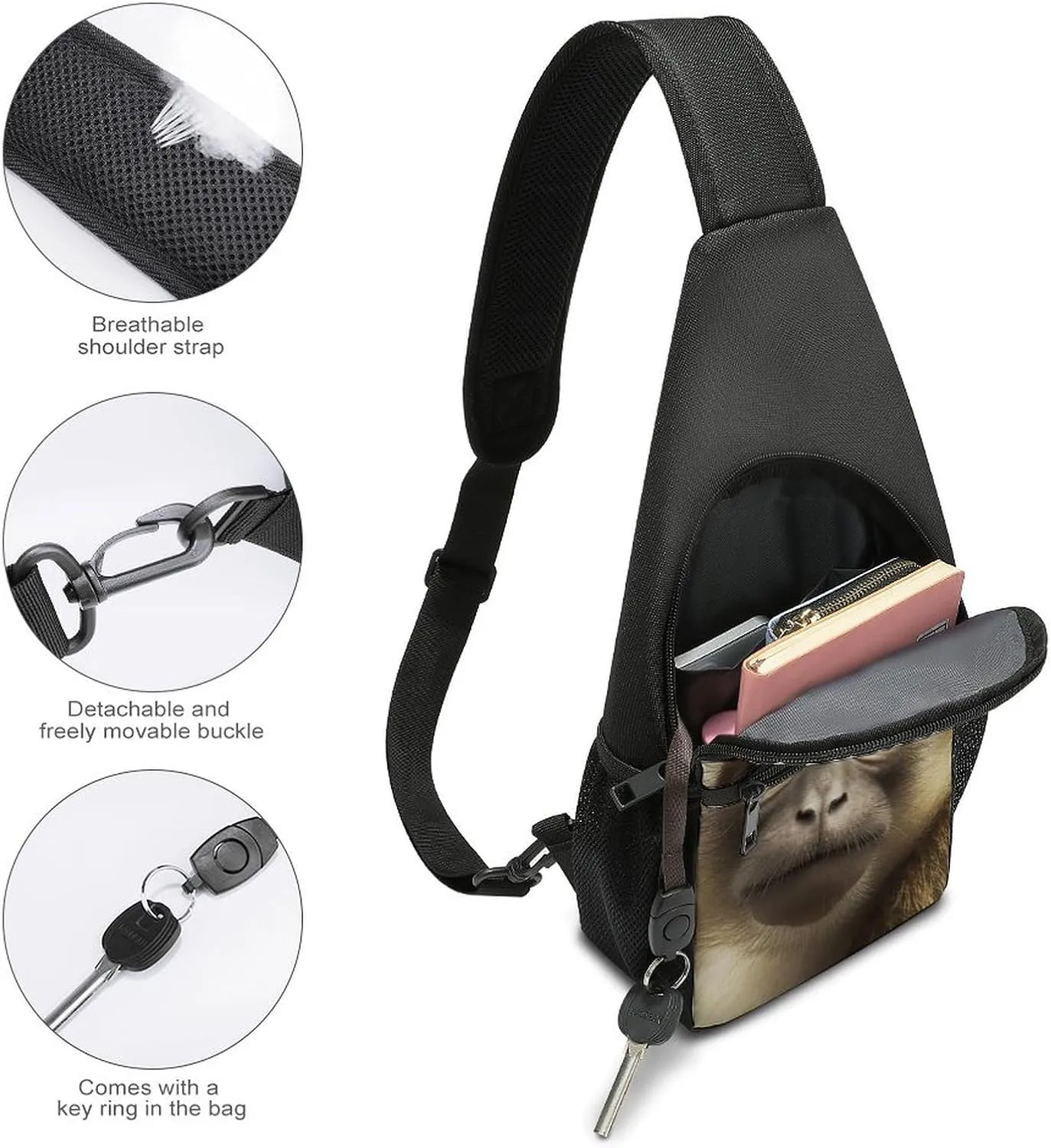 Sling Backpack for Women Men Crossbody Chest Bag Travel Big Eyed Monkey Daypack Shoulder Bag for Hiking