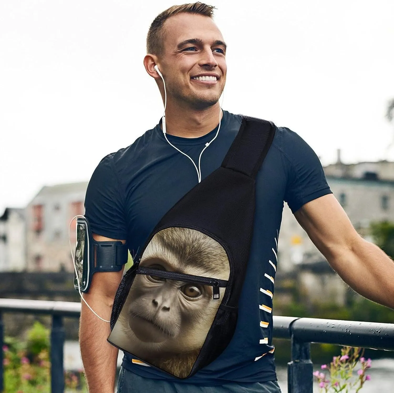 Sling Backpack for Women Men Crossbody Chest Bag Travel Big Eyed Monkey Daypack Shoulder Bag for Hiking