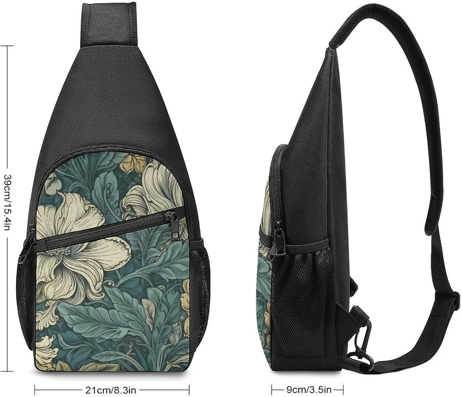 Sling Backpack for Women Men Crossbody Chest Bag Travel Green Pattern Daypack Shoulder Bag for Hiking